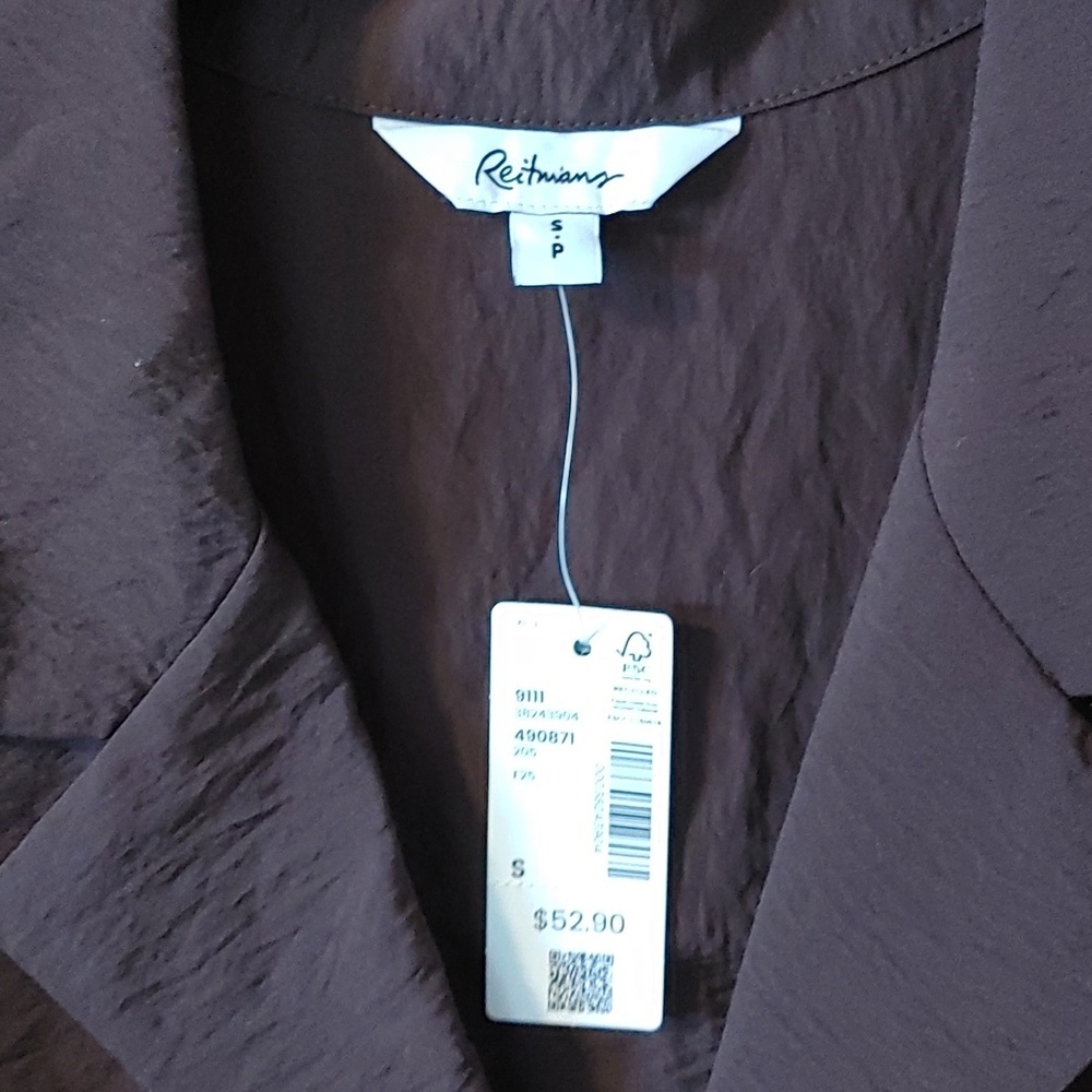 Women's Brown Notched Collar Button Down Top Size Small - Picture 8 of 12